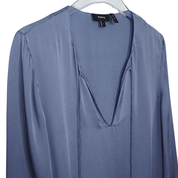 Theory Women's Size 2 Tie‎ Neck Shirred Dress Lightweight Charmeuse Silk Flowy - Picture 3 of 9